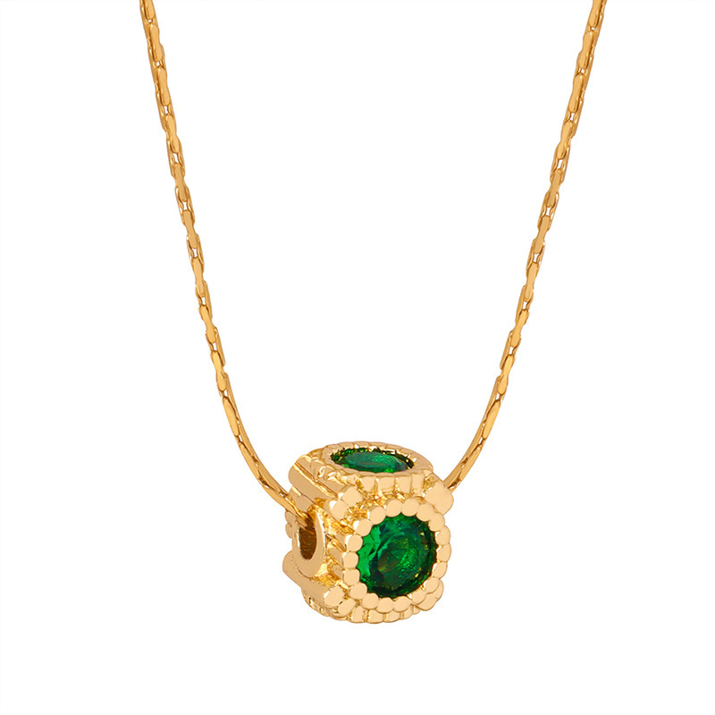 Nuevo chino Maillard verde ZIRCON cuadrado cobre colgante collar nicho personalidad temperamento todo partido dulce niña joyería al por mayor