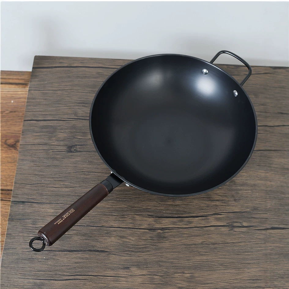 Wok Antiadherente Sin Humo de Hierro Refinado para Estufa de Gas e Inducción