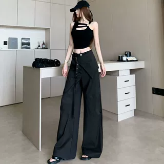 假两件屁帘阔腿裤裙女夏季薄款设计感显瘦工装裤高腰垂感拖地裤潮