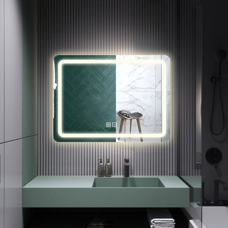 Espejo inteligente colgado en la pared del baño espejo led inodoro maquillaje colgado en la pared con lámpara antiniebla gafas de baño pantalla táctil Bluetooth