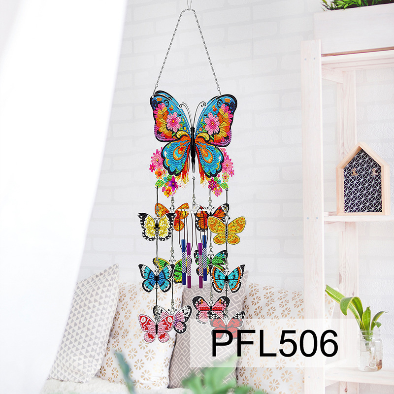 Fábrica directa pintura de diamantes alrededor de flores y pájaros dibujos animados colgando placa decorativa campana de viento transfronteriza atrapadora de sueños decoración interior de pintura de diamantes