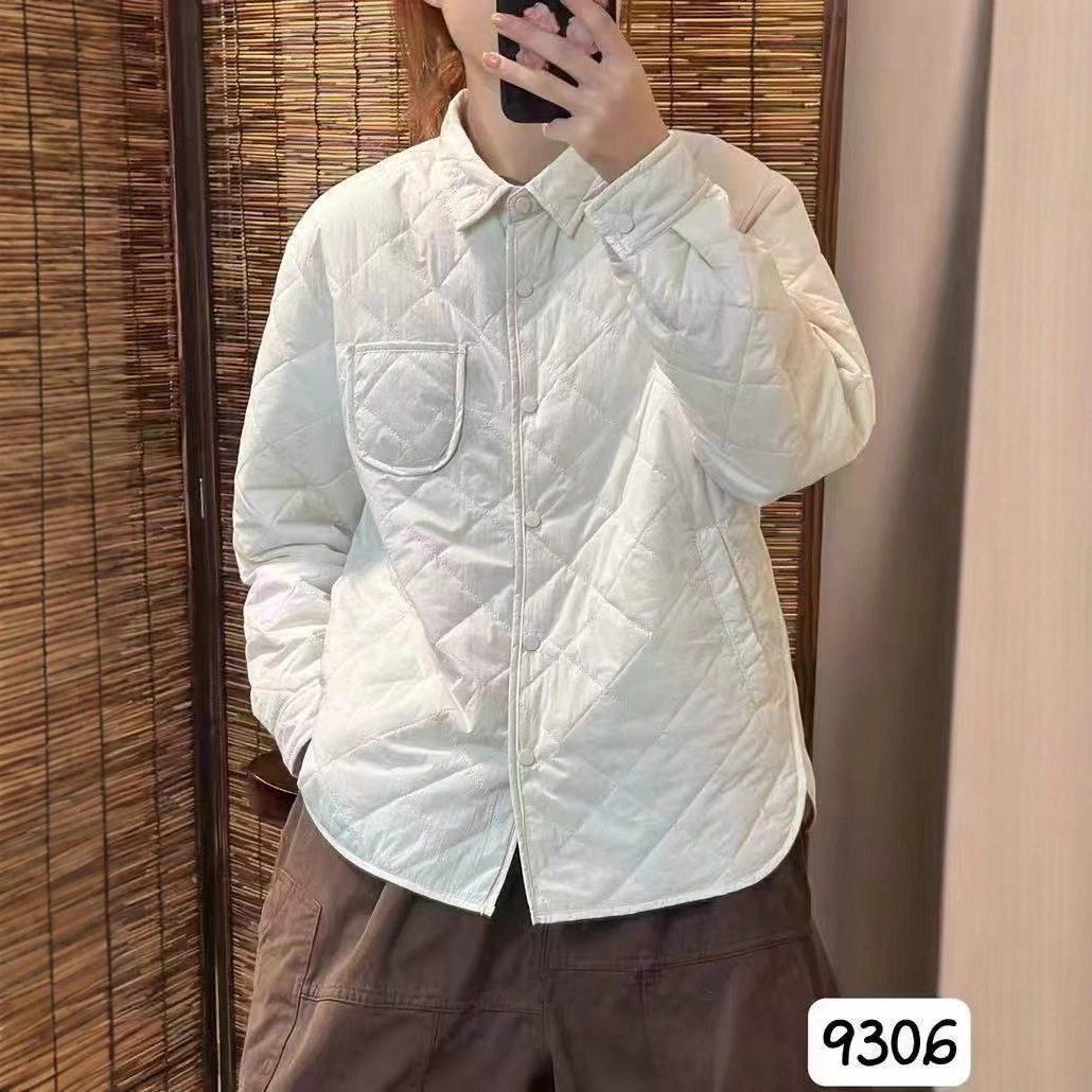 菱格夹棉衬衫外套2025文艺简约韩系翻领单排扣百搭宽松休闲上衣女