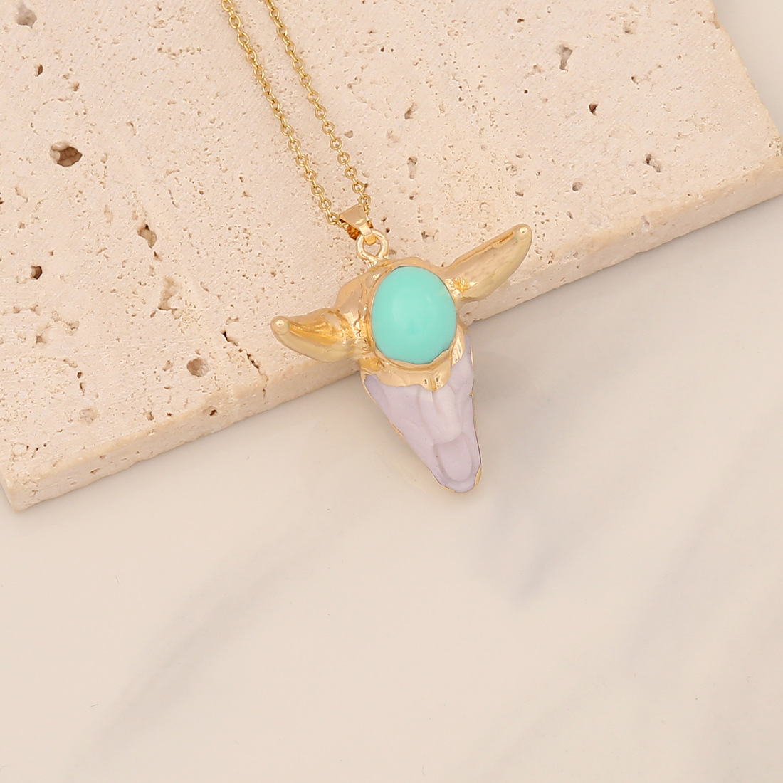 Fashion Cattle Stainless Steel Plating Inlay Resin Pendant Necklace 1 Piece