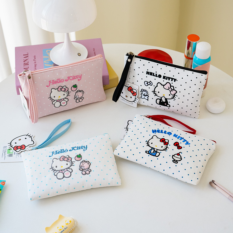 Sanrio officially licensed embroidered cosmetic bag, cute storage bag, new handbag, phone bag, makeup bag, and cosmetic organizer