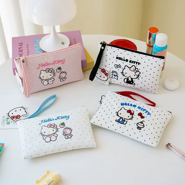 Sanrio officially licensed embroidered cosmetic bag, cute storage bag, new handbag, phone bag, makeup bag, and cosmetic organizer