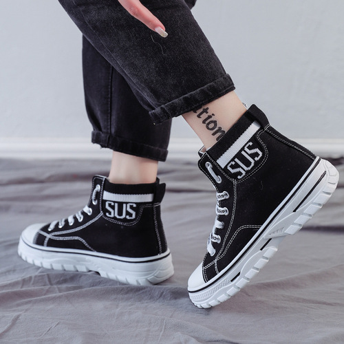 ins high-top canvas shoes for women 2024 spring new Korean version student sneakers women's thick-soled platform casual shoes 1115