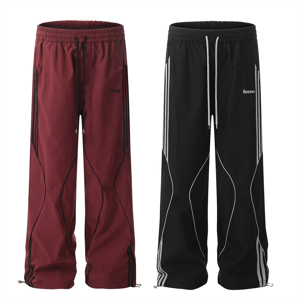 Herrenbekleidung Frühling und Herbst Herren Freizeit Sportanzüge Drei Streifen Stehkragen Lockere Jacke Vibe High Street Trend Gerade Hose_voghion.com