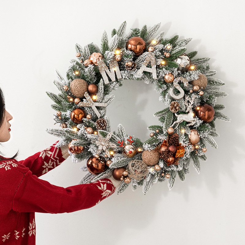 Nueva Corona Navideña para Puerta de 50/60 cm, Decoraciones Navideñas, Corona de Nieve, Adornos Colgantes, Decoración para Escenarios