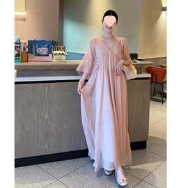 温柔轻香夏季法式优雅气质显瘦仙女连衣裙薄款宽松两件套图片色