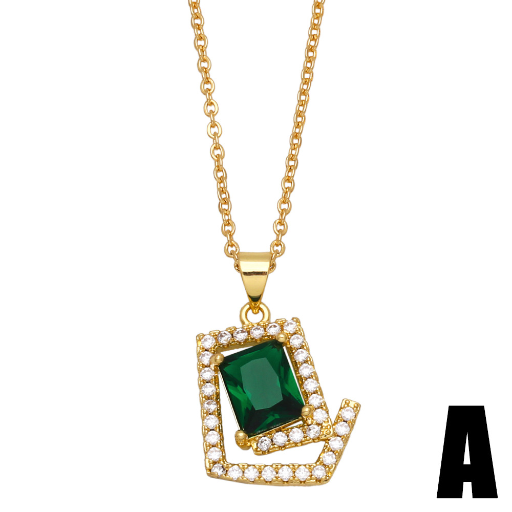 Fashion Emerald Crystal Zircon Geometric Pendant Clavicle Chain Copper Necklace display picture 2