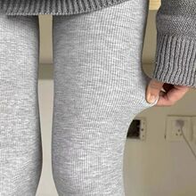 灰色螺纹打底裤棉裤秋冬季新款加绒保暖加厚外穿显瘦连裤袜竖条