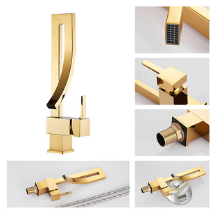 All copper creative rotatable golden counter basin basin hot and cold faucet modern kitchen sink waterfall faucet