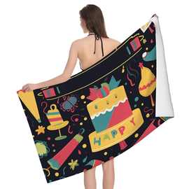 沙滩巾生日快乐图片超细纤维浴巾速干毛巾适用于游泳者防沙沙滩巾