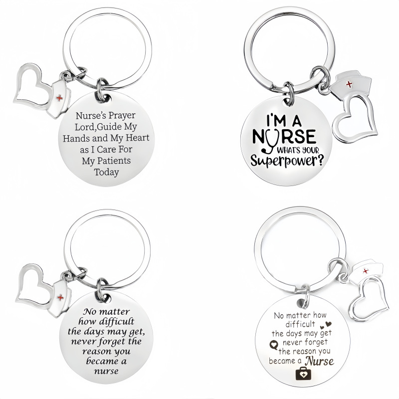 Llave colgante de acero inoxidable estilo europeo y americano regalo médico enfermera llavero festival logo pequeño