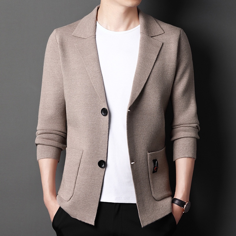 Spring and Autumn Korean Men's Sweater Cardigan Trendy Handsome Men's Slim-fit Knitwear Outer Wear Casual Suit Jacket
