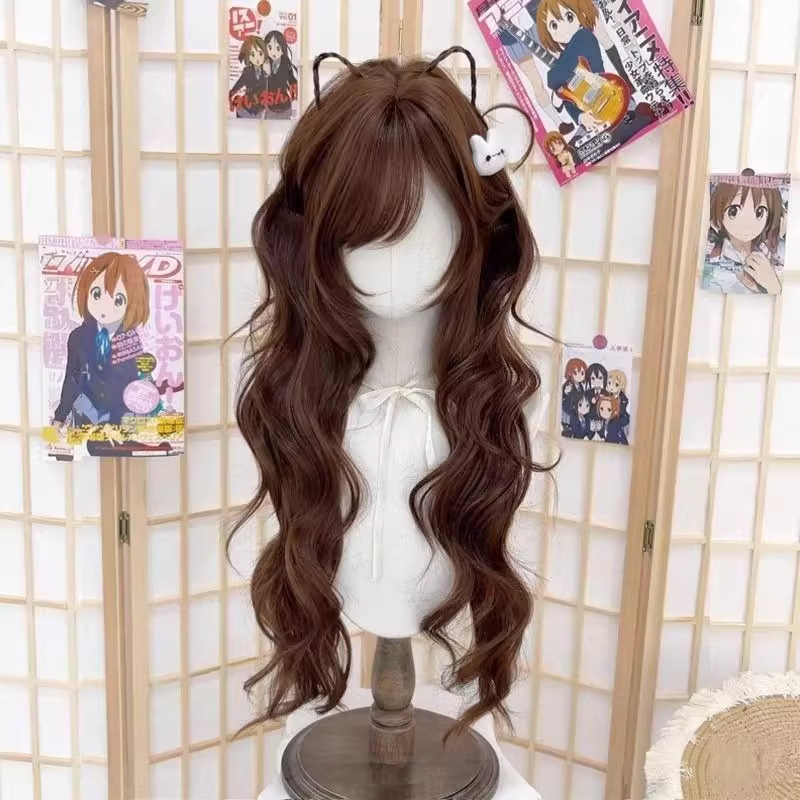 Kony Wig for Women, Japanese Vintage Style, Chocolate Color, Big Wavy Long Curly Hair, Sweet Lolita High-Layered Style