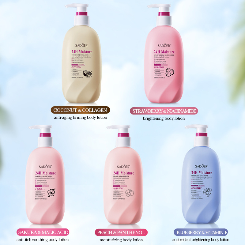 跨境椰子胶原蛋白紧致香体乳500ml SADOER草莓樱花外贸护肤品批发