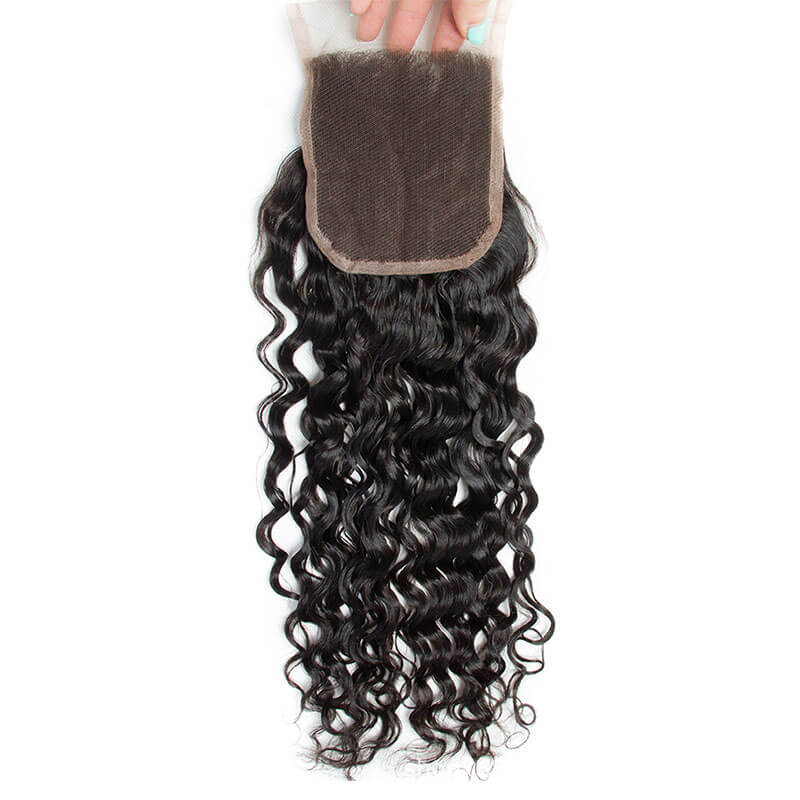 4x4 encaje bloque de pelo onda de agua 4x4 Cierre cabello humano real bloque peluca cabello humano