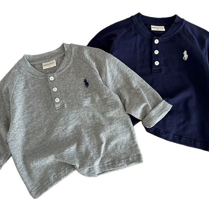 Детская весенняя базовая футболка из хлопка, стиль Кореи, ворот polo