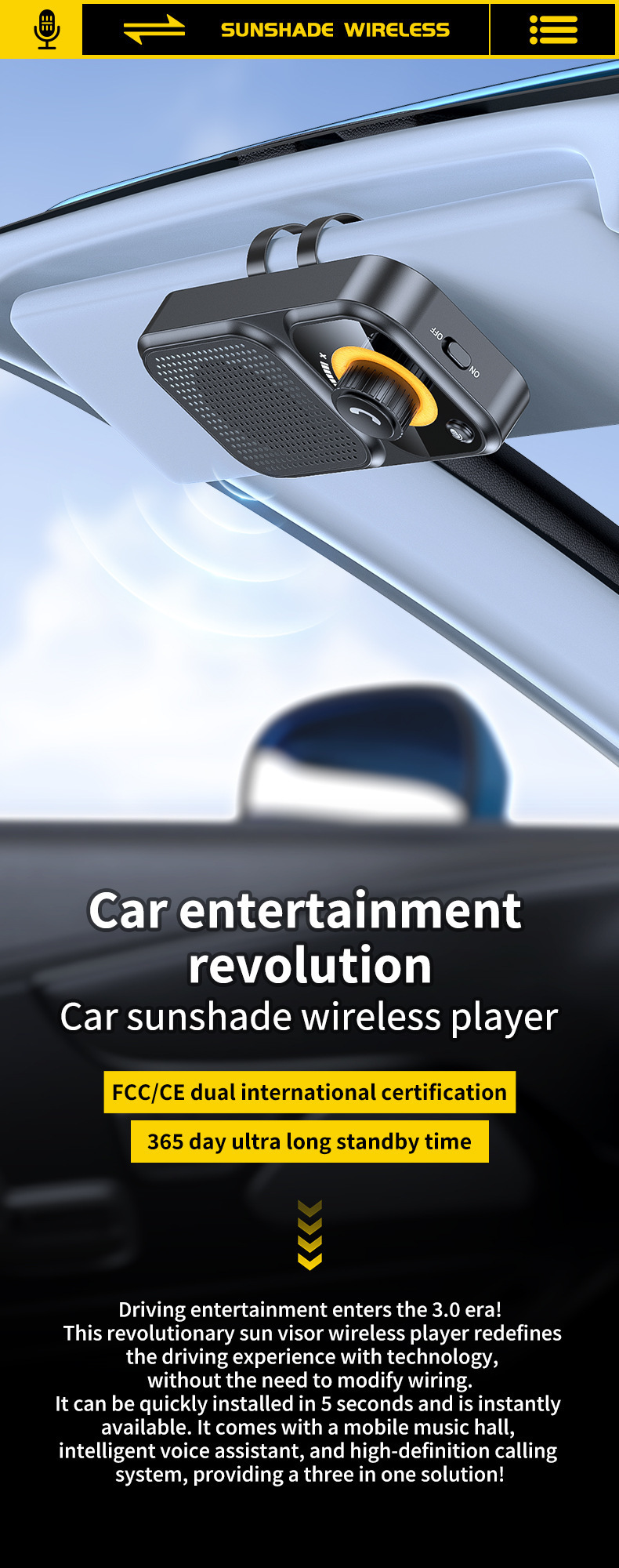 Factory New Car Bluetooth Hands-Free Comes with Speaker Sun Visor Hands-Free Phone Driving High-Definition Voice Call