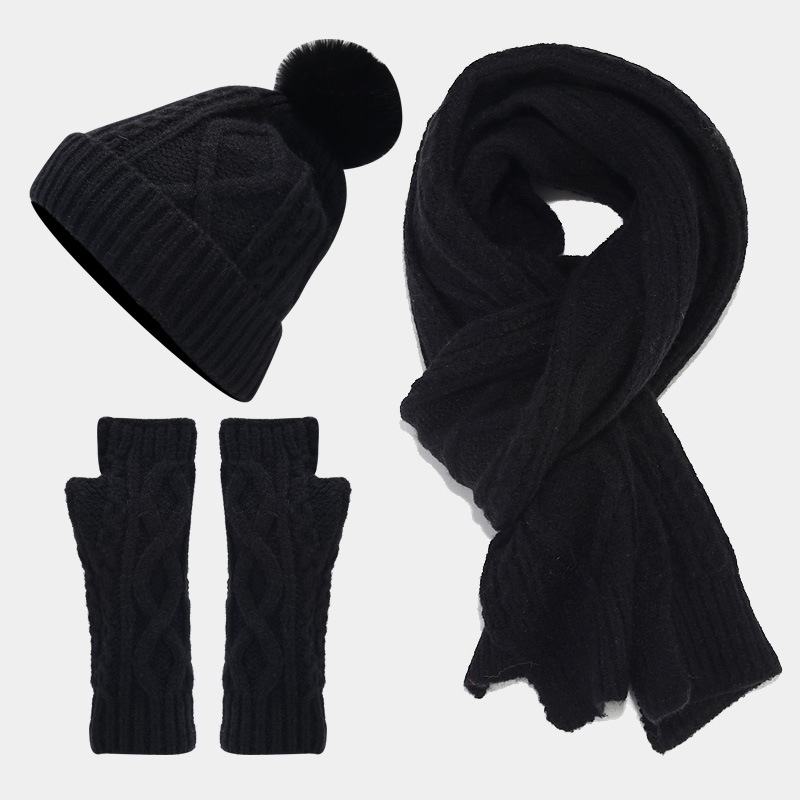 Women's Casual Simple Style Solid Color Acrylic Scarf Hat Gloves 1 Set display picture 1