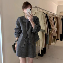 大码胖mm女冬小香风富家千金毛呢外套半身裙小洋装两件套装200斤