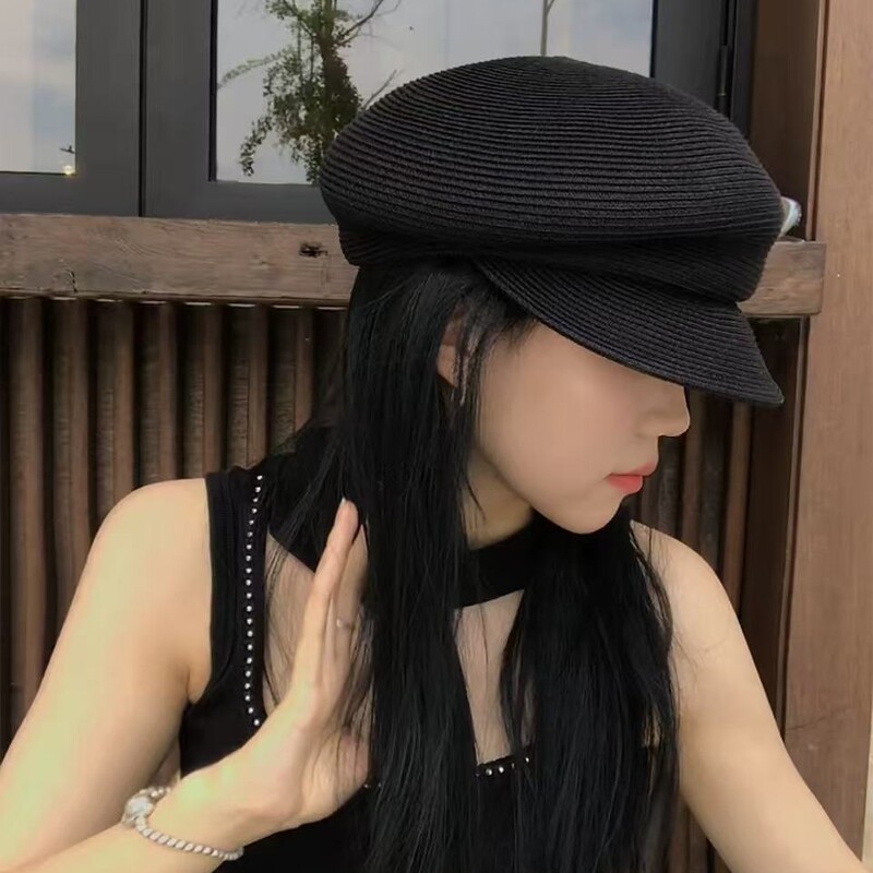 High-Quality Fever-Style Hat~ Ultra-Fine Straw Hat for Women, Spring and Summer French-Style Beret, Face-Slimming Beret, Fedora