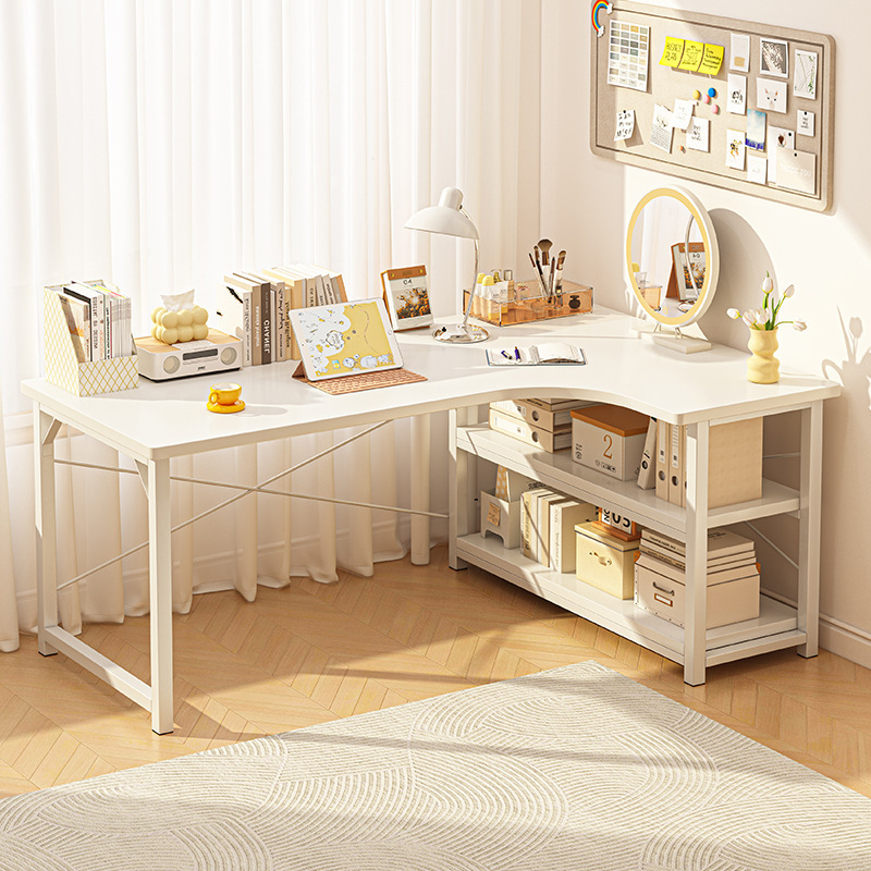 Computer Desk Home Bedroom Cream Style Corner Bookshelf Integrated Study Desk Workbench L-Shaped Office Desk