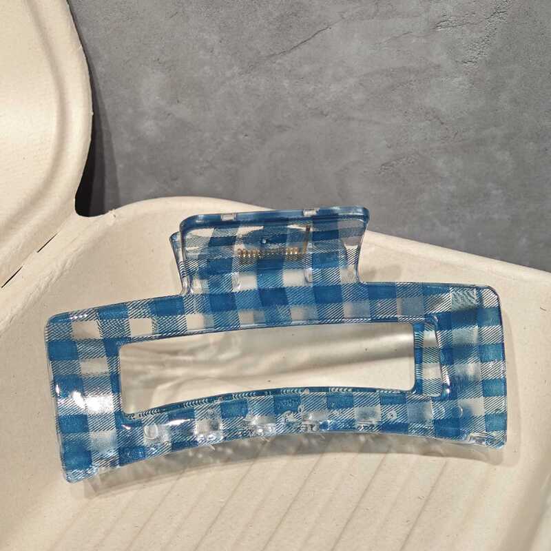 中古感蓝黑色系~百搭格纹亚克力抓夹女发抓后脑勺盘发夹子鲨鱼夹|undefined
