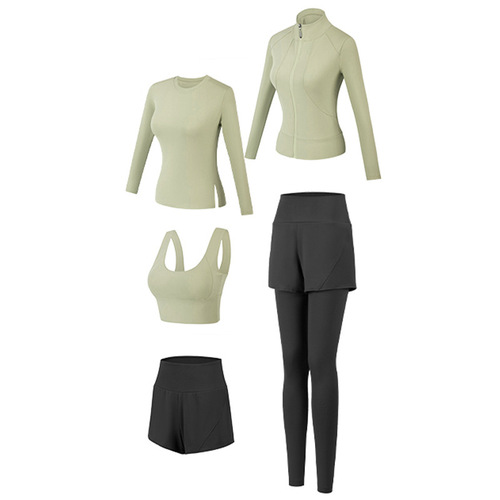 Yoga Set Long Sleeve 5-Piece Women's Exercise Outfit High Elasticity Autumn Fitness Running Clothes Fashion Morning Running Suit