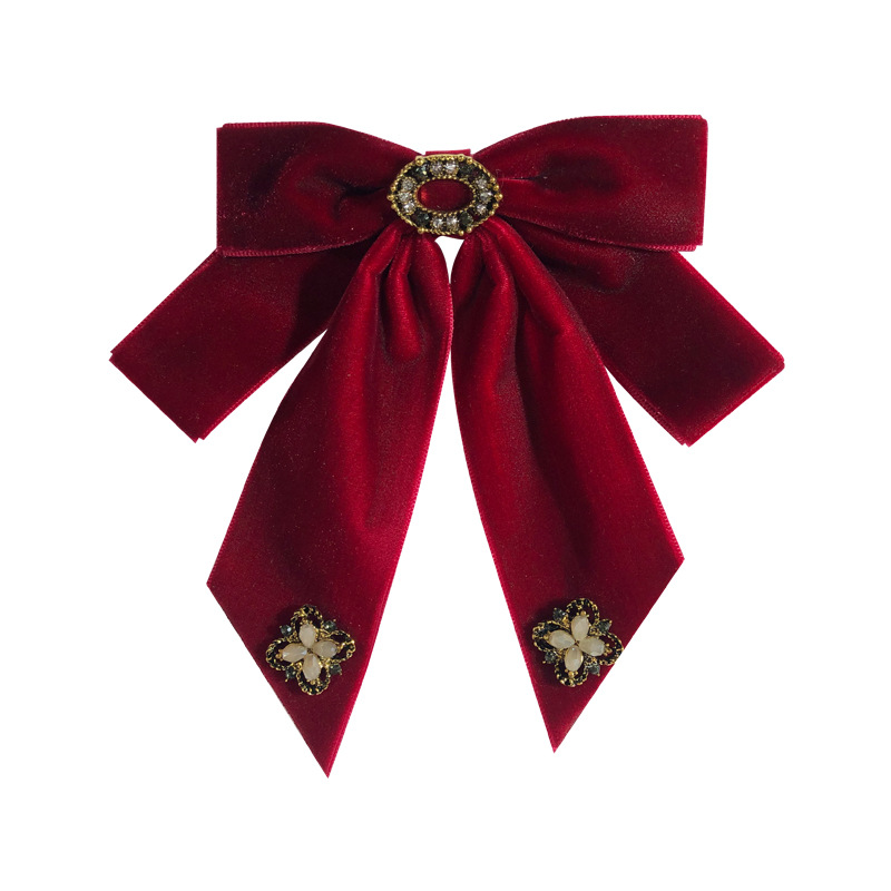 Lazo decorativo de terciopelo retro francés para mujer, lazo de aleación, broche rojo, accesorio, accesorio de vestir, color burdeos