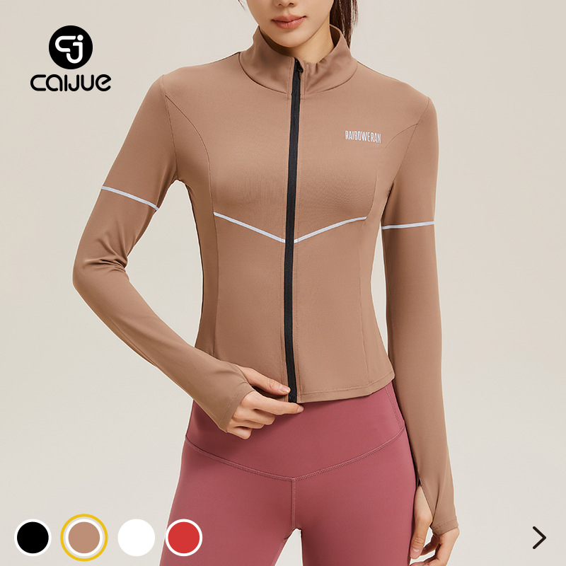 2025 New Autumn and Winter Yoga Tops Slim Zipper Jacket Reflective Small Turtleneck Pilates Fitness Running Clothes for Women