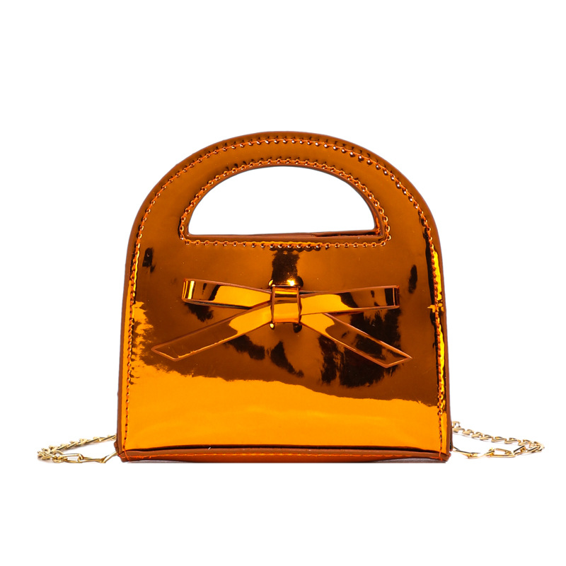 Bolsa de cadena de laca de moda brillante, dulce y lindo, bolso de arco para niñas, bolso para niños de color sólido