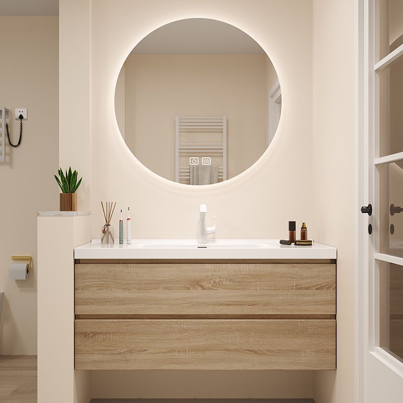 Solid Wood Color Bathroom Cabinet with Ceramic Integrated Basin, Countertop Integrated Bathroom Sink, and Sink Cabinet Combination