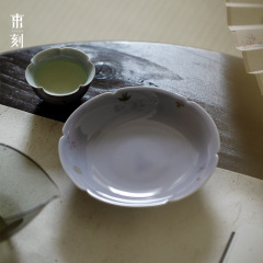 束刻 木槿紫手繪花繁花口壺承功夫茶具干泡茶席干泡盤茶台