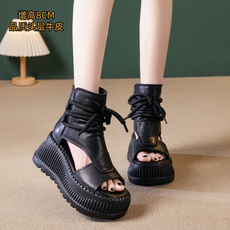 Sandals, summer footwear platform, genuine leather
