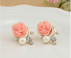 Accessory, asymmetrical fashionable cute earrings from pearl, Korean style, flowered