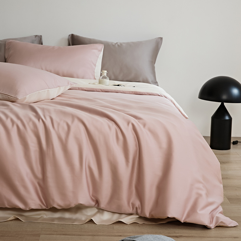 2025 verano fresco juego de cuatro piezas de Tiansi de lujo ligero de alta calidad ropa de cama de seda de hielo cubierta de edredón sedosa ropa de cama desnuda