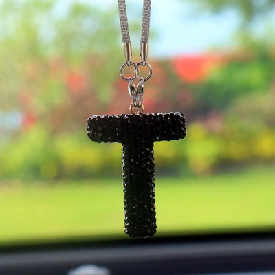 Car Interior Pendant High-End Letter, Car hanging - t-shaped-car-charm-black