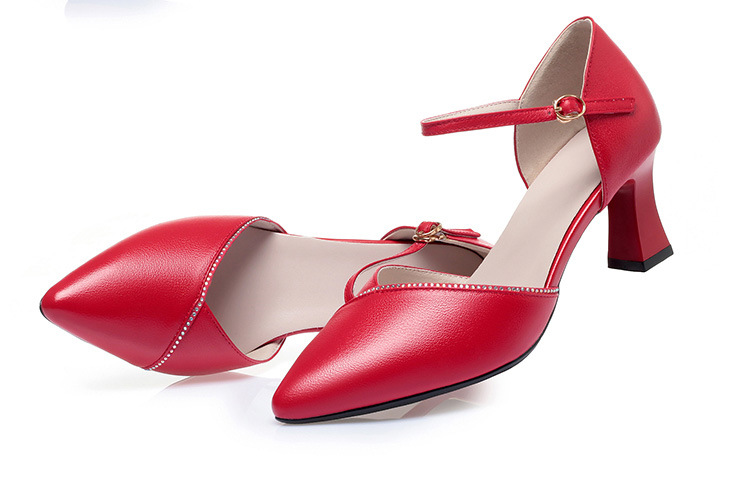 Sandal quai ngang da thật gót vuông mũi nhọn cho nữ, giày cao gót hở mũi kiểu dáng sang trọng — Màu be chi tiết 27