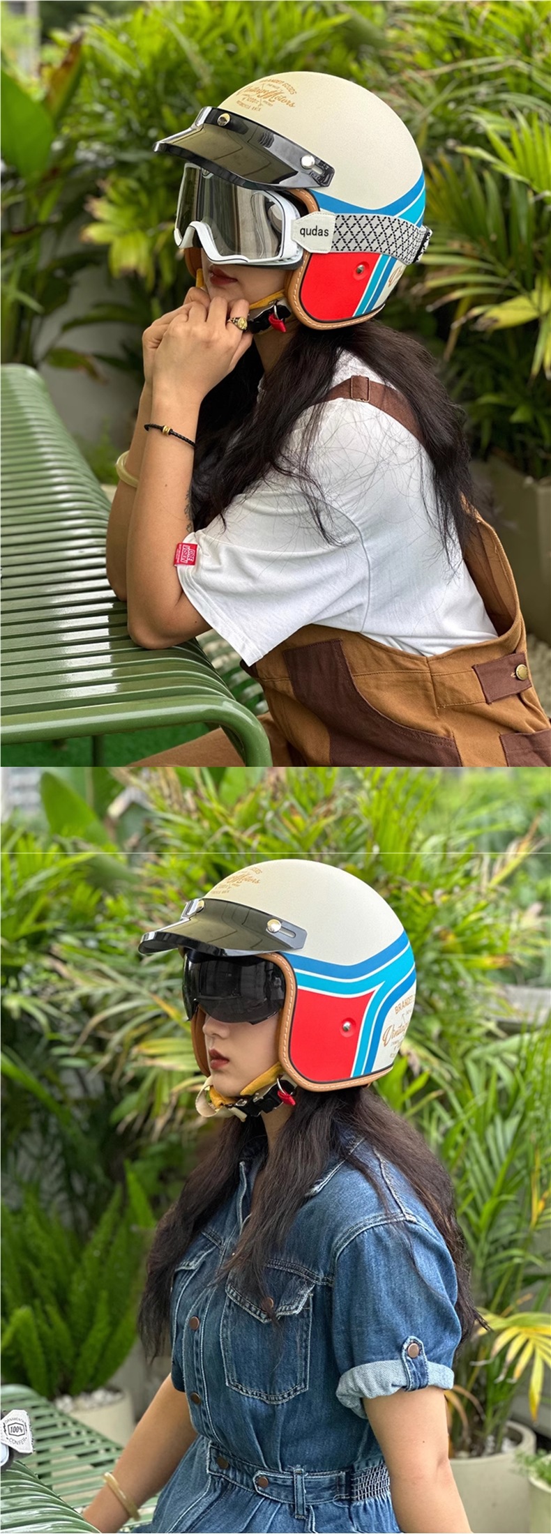 German Qudas Retro Motorcycle Helmet Men's 3C Certified Safety Helmet Four-Season Electric Vehicle Half Helmet Women
