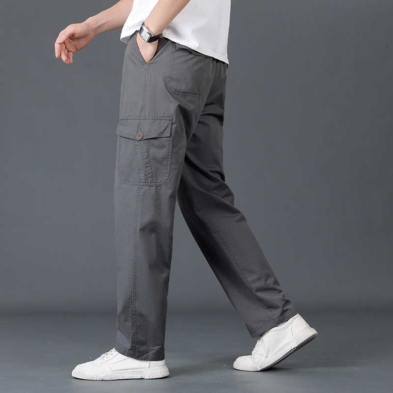Pantalones casuales de lavado de agua para hombres, pantalones de trabajo de moda de bolsillo, algodón suelto, cintura elástica grande, pantalones de jabón image 1