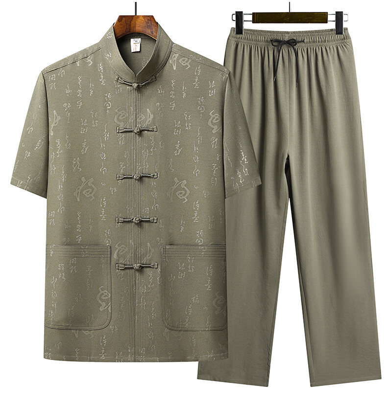 国潮唐装男冰丝短袖套装中老年男装两件套太极服爸爸装夏装中国风衣服详情9