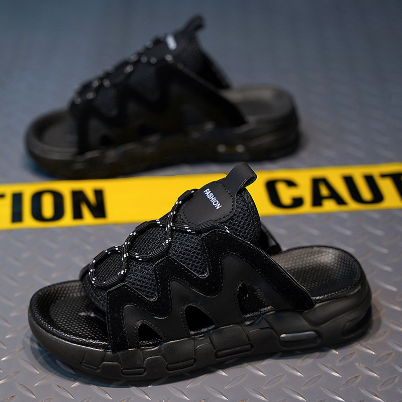 Zapatillas de hombre de comercio exterior de verano 2025, nueva marca de moda de verano, ropa exterior de moda antideslizante, sensación de mierda al aire libre, fondo grueso