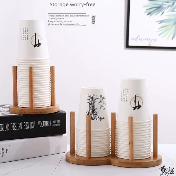 Disposable Cup Holder Milk Tea Shop Cup Dispenser Self-Service Water Dispenser Paper Cup Holder Cup Holder Bar Commercial Creative Bamboo Wood