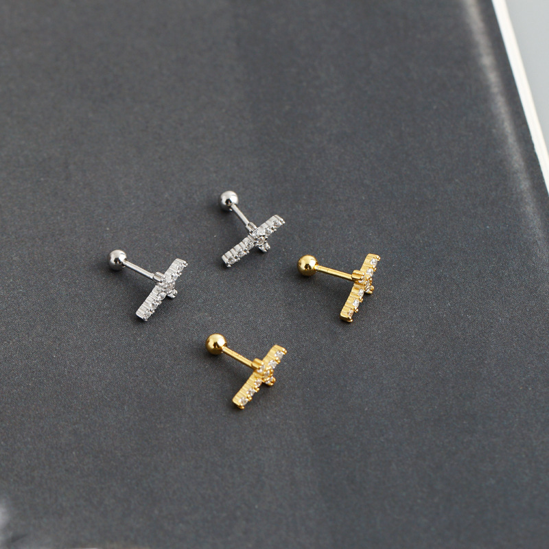 Simple Style Cross Sterling Silver Inlay Zircon Ear Studs 1 Pair display picture 9