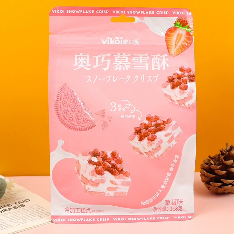 Weikou Ai Ouqiao Mu Snow Crispy 118g bag is delicious sandwich pastry cakes snowflower crispy snack food wholesale