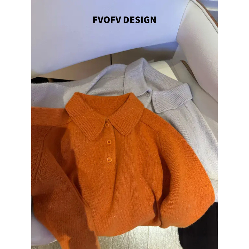 O【Jane Eyre Polo】Thick and Warm! Fashionable Colorful Dot Yarn Polo Collar Sheep Wool Sweater Yk0001