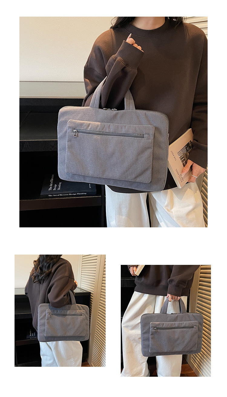 ng2510227 Bolsa feminina de veludo cotelê de 14 polegadas, modelo maleta simples e elegante para uso diário, ideal para notebooks e laptops._voghion.com