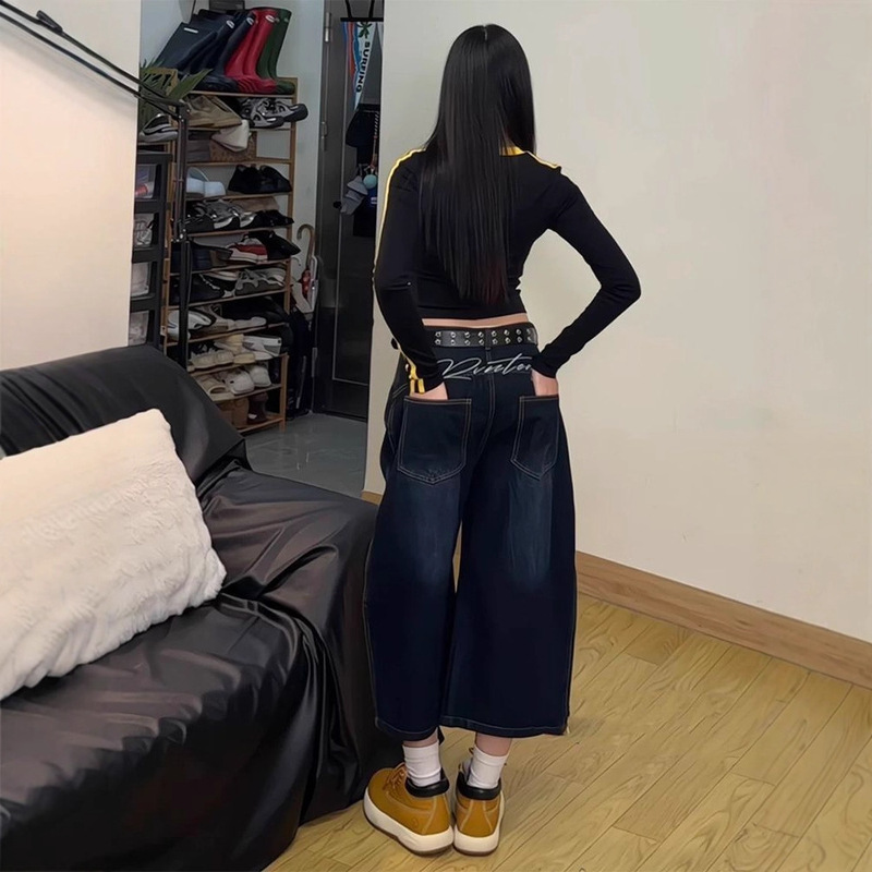 Plus-Size American-Style Embroidered Patchwork Scimitar Jeans for Women, New Summer Wide-Leg Cropped Pants for Plus-Size Women Plus-Size American-Style Embroidered Patchwork Scimitar Jeans for Women, New Summer Wide-Leg Cropped Pants for Plus-Size Women